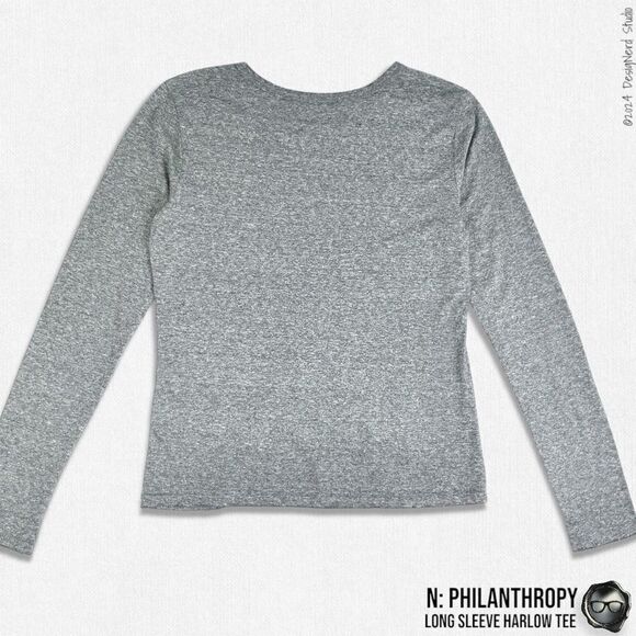 N:PHILANTHROPY LONG SLEEVE HARLOW BFF TEE SHIRT HEATHER GRAY CUT OUT NECK BAND - Picture 11 of 15